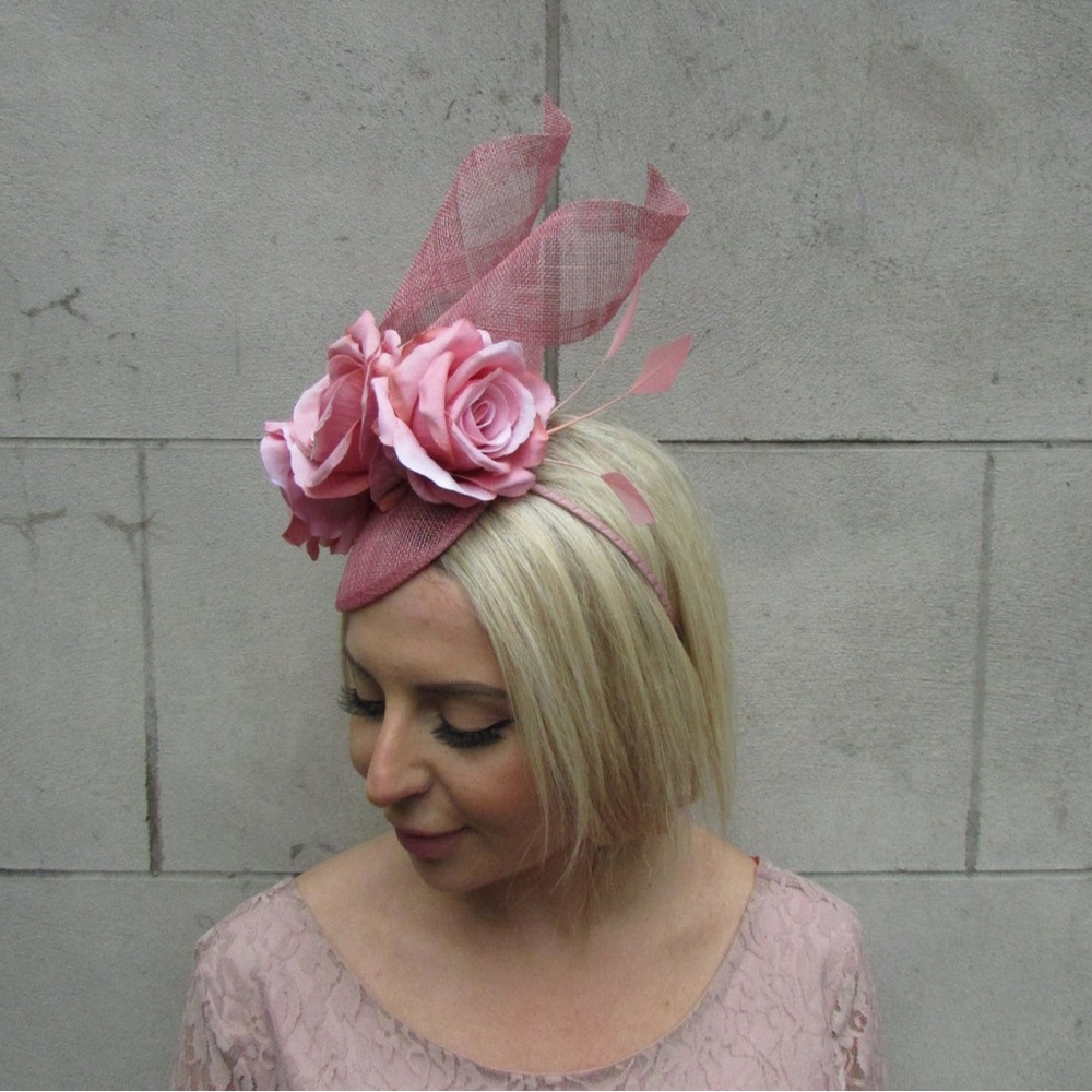 PINK ROSE FASCINATOR HAT/ HEADBAND Made in the UK - Picture 7 of 7